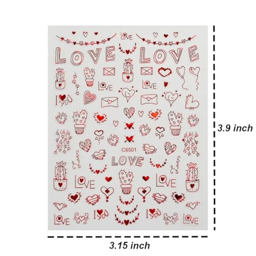 Valentine's Day 3D Self-Adhesive Heart Nail Stickers - 12 Sheets