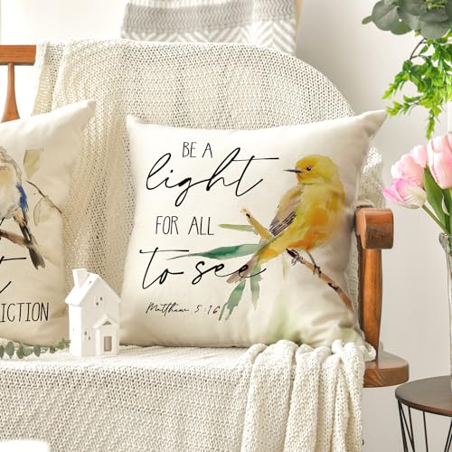 Fall Decorative Throw Pillow Covers Set of 4 - 18x18 Inch Bluebird Goldfinch Chickadee
