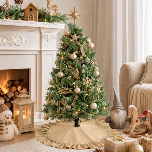 Burlap Christmas Tree Skirt 24 Inch with Ruffle Edge - Small Linen Holiday Decor (Variation of THIS listing: Burlap / 24 Inch)