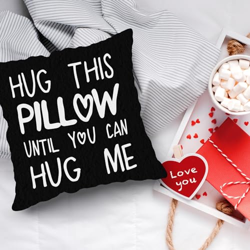 Hug This Pillow Until You Can Hug Me Throw Pillow Cover, 18x18 Black