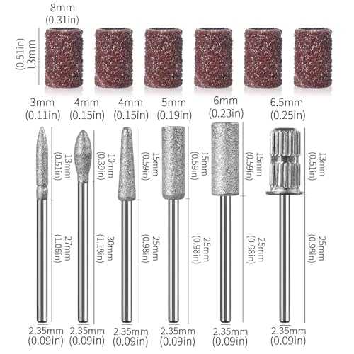 12-Piece Tungsten Carbide Nail Drill Bits Set with Sanding Bands