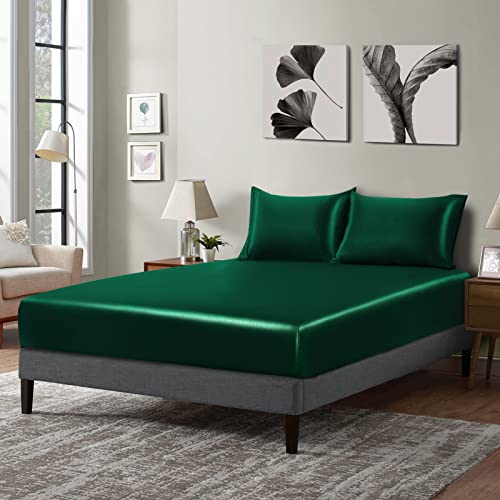 Queen Satin Fitted Sheet - Blackish Green - 100% Polyester