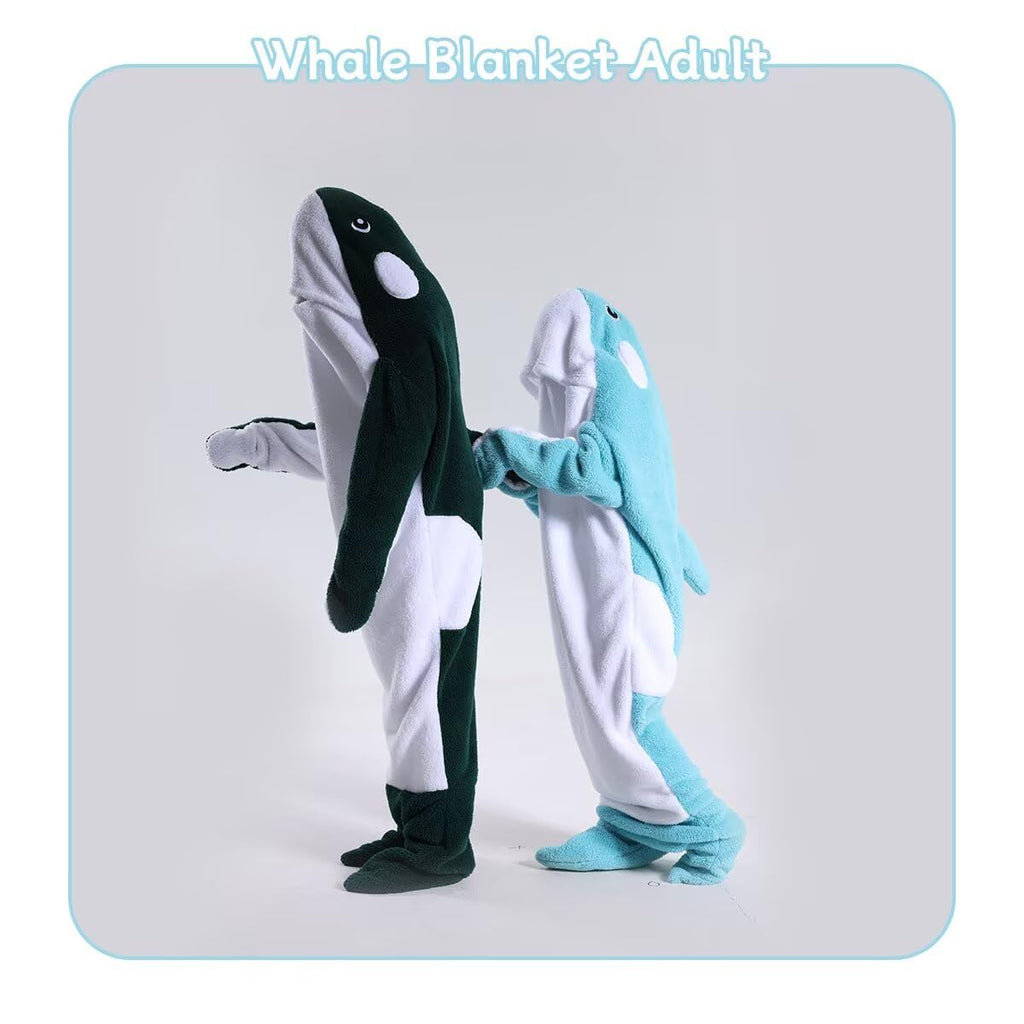 Whale Blanket Hoodie Onesie Adult Wearable Whale Blanket Soft Cozy Costume Onesie Pajamas Cartoon Animals Sleeping Bag Black, XX-Small
