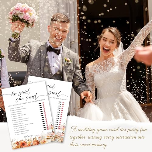 Fall Bridal Shower Games Cards Set - He Said She Said Wedding Party 25 Pack
