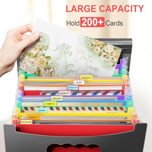 Vowcarol Greeting Card Organizer - Expandable Storage Box with 13 Pockets