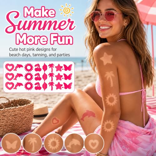 Lustrib 120PCS Tanning Sunbathing Stickers Body Decals Hot Pink Summer Beach