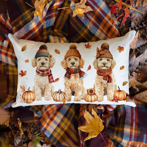 NUTEEN Fall Poodle Throw Pillow Cover 12x20 Inch Autumn Dog Decor