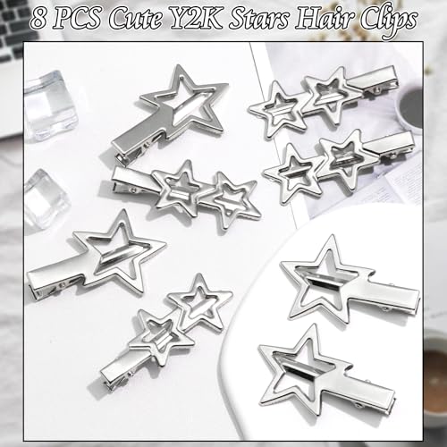 SAWINDA Y2K Silver Star Hair Clips Metal Pentagram Hair Barrettes 8 PCS