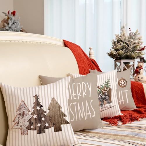 GEEORY Brown 18x18 Inch Christmas Pillow Covers Set of 4 Holiday Decor