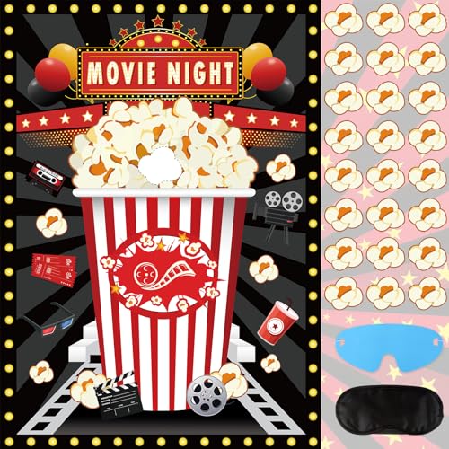 Pin The Popcorn Game Set - Movie Night Party Supplies for Kids