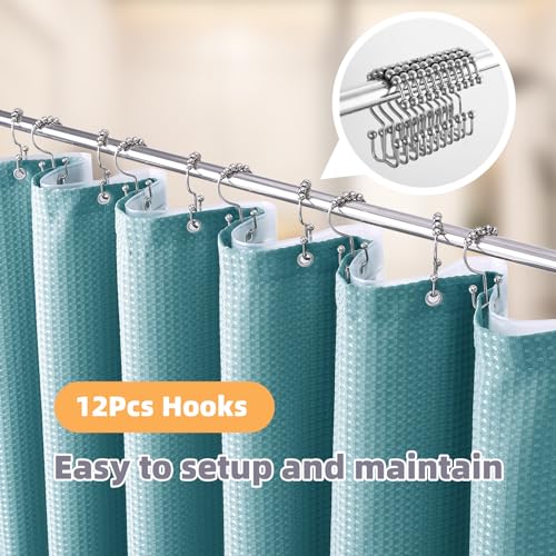 LaCyan 3-in-1 Waterproof Waffle Weave Shower Curtain Set with Clear Liner, 72x84 inches, Teal, Pack of 3