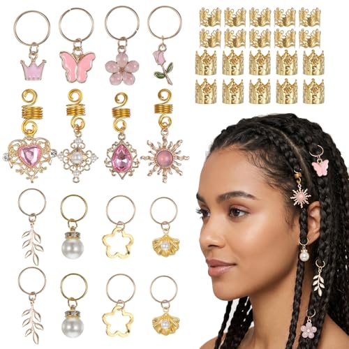 Macuezu 36 PCS Hair Charms for Braids Gold Cuffs and Rings for Locs
