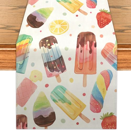 Summer Ice Cream Table Runner - 72 Inch Polyester Dining Decor