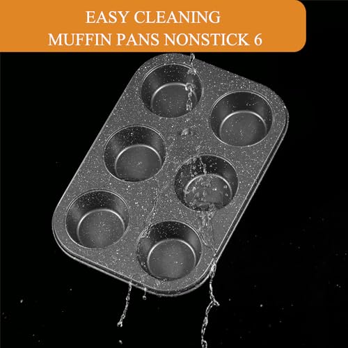 Walooza 6-Cup Nonstick Muffin Pan, Carbon Steel Cupcake Baking Tray
