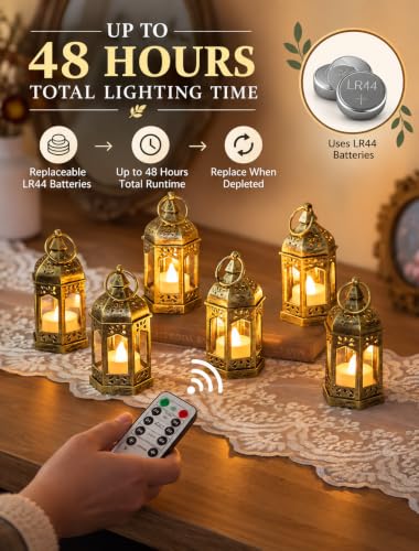 Vintage Gold Mini Lanterns Pack of 10 with Remote Control for Centerpieces