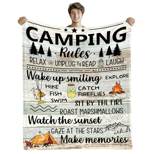 Camping Blanket for Adults - 50" x 60" Flannel Blanket with Camping Rules Design