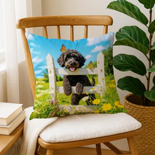Spring Pillow Covers 18x18 Set of 2 Poodle Floral Satin Cushion Cases