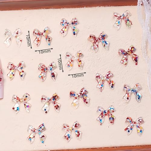 Tephrent 150Pcs Aurora 3D Resin Bow Nail Charms Colorful Holographic Bowknot Rhinestones for Acrylic Nails DIY Nail Art