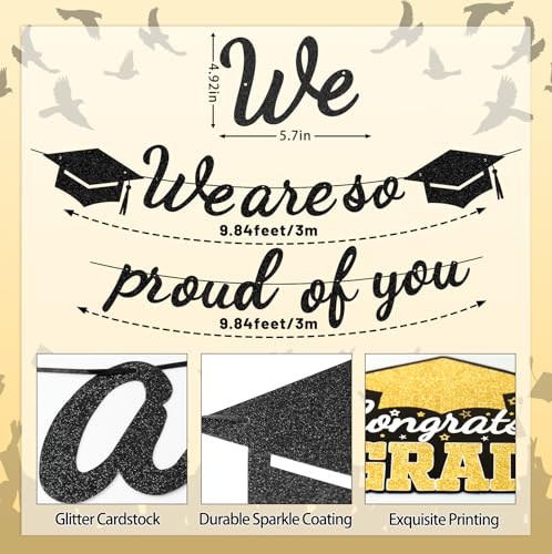 Class of 2026 Graduation Decorations Kit - Black & Gold Banner Set