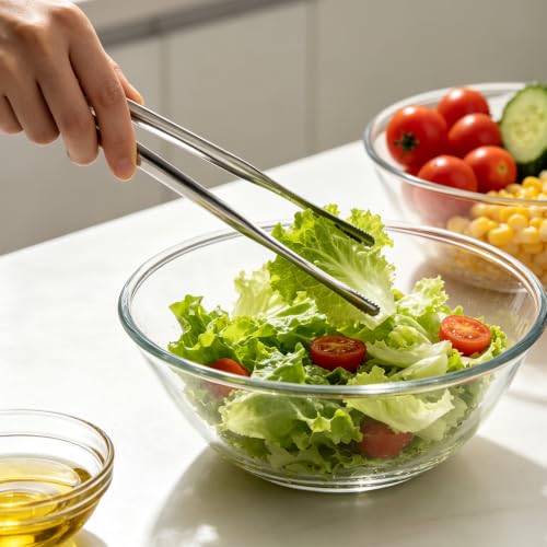 Stainless Steel Kitchen Tongs Set - Non-Slip Serrated Tips, 11.5" & 13.5"