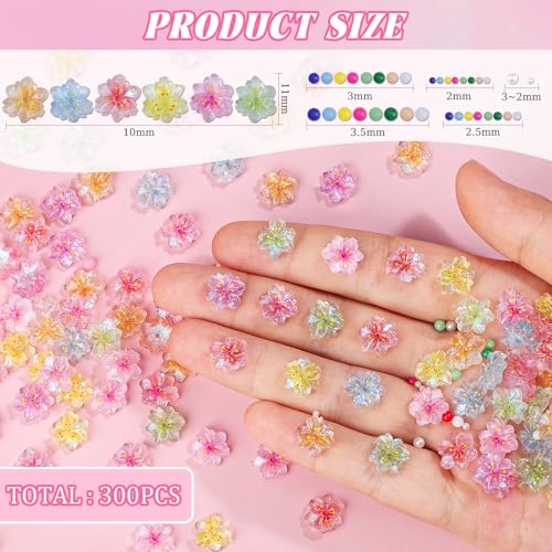 300Pcs Flower Nail Charms Kit with 3D Cherry Resin Charms Pearls and Macaron Beads
