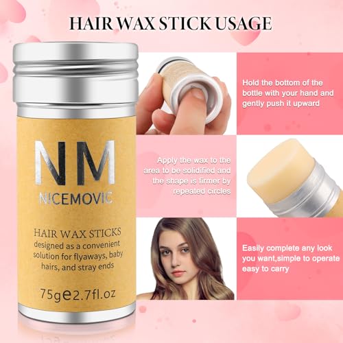 NICEMOVIC Hair Wax Stick Set with Brushes and Combs for Flyaways