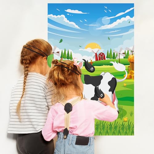 Pin the Tail on the Cow Game Set for Kids - Farm Party Fun