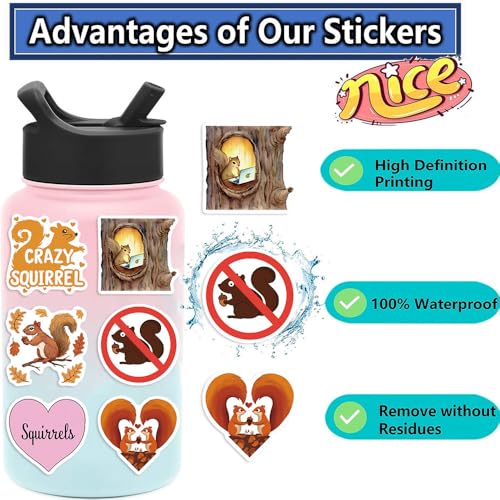50 Pack Cute Red Squirrel Wall Decals for Kids' Rooms