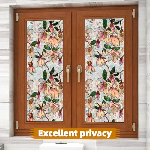 Magnolia Stained Glass Window Film - 17x39.4in Decorative Privacy Cling