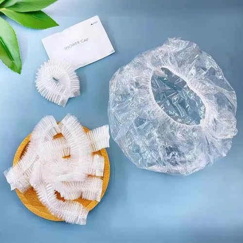 100 Pcs Disposable Shower Caps Waterproof Plastic Hair Caps Large Size