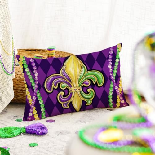 Mardi Gras Pillow Covers 12x20 in - Fleur De Lis Decorative Cushions