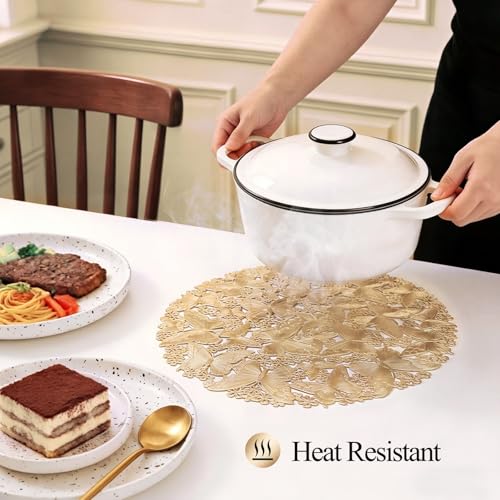 Quantum Love Gold Butterfly Round Placemats Set of 6 - Elegant Vinyl Table Mats