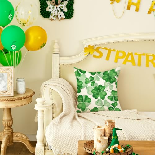 St. Patrick's Day Shamrock Pillow Cover, 18x18 Inch Farmhouse Decor