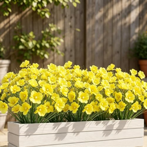 GTIDEA 24Pcs Yellow UV Resistant Outdoor Artificial Flowers