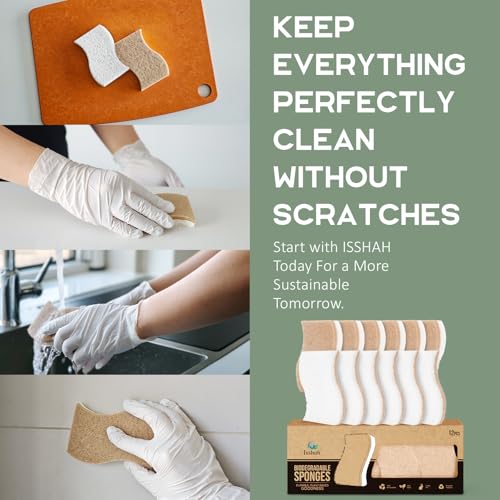 Isshah Natural Kitchen Scrub Sponges - Eco-Friendly Plant-Based, 12 Count