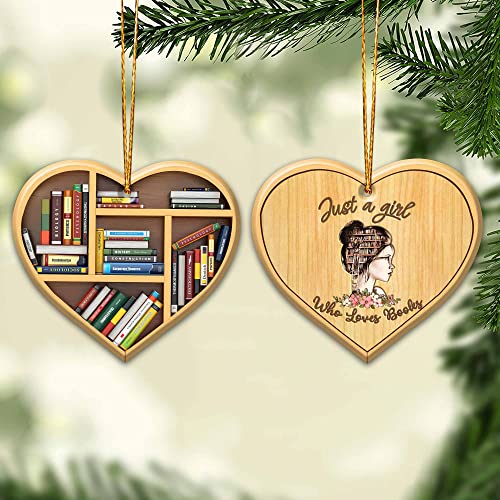 Personalized Book Lovers Heart Wood Ornament - Rustic Christmas Decor