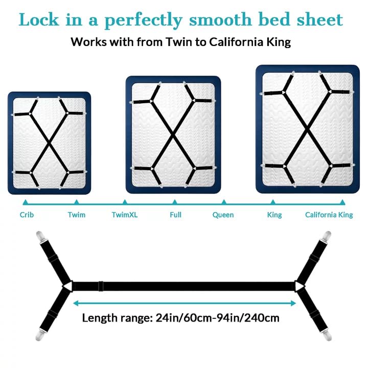 Adjustable Bed Sheet Straps with Criss-Cross Design - 2 Pack