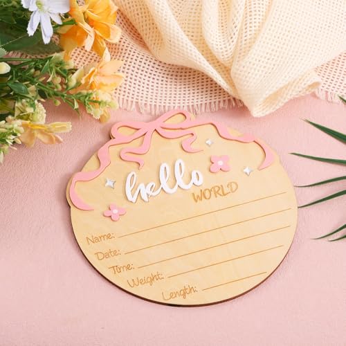 Hello World Newborn Name Sign - Wooden Birth Announcement Board