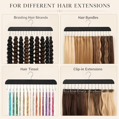 Hair Extension Organizer - 2 Pack Storage Hanger with Metal Hooks