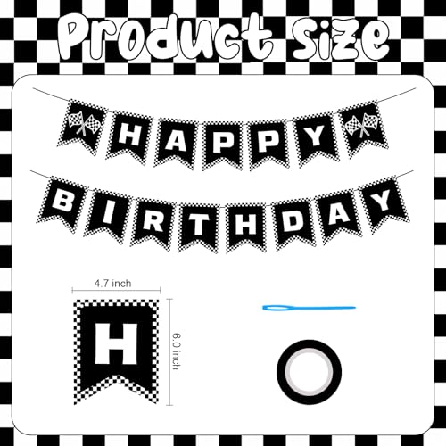 Race Car Birthday Banner - Black & White Checkered Flag Decoration
