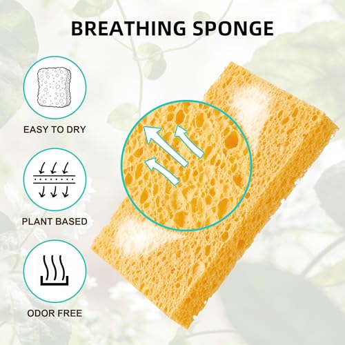 JOYMOOP Cellulose Kitchen Sponges - Non-Scratch Dish Scrubbers, 12 Pack