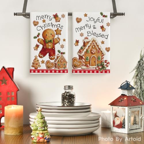 Gingerbread Candy Christmas Kitchen Towels Set of 2 - 18x26 Inch