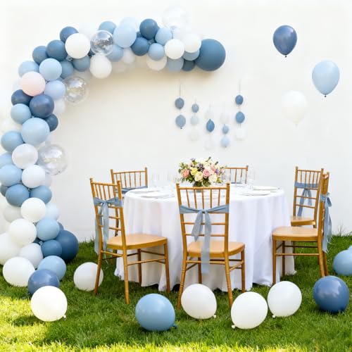 Dusty Blue & White Balloon Set - 65 Pack for Birthday Parties