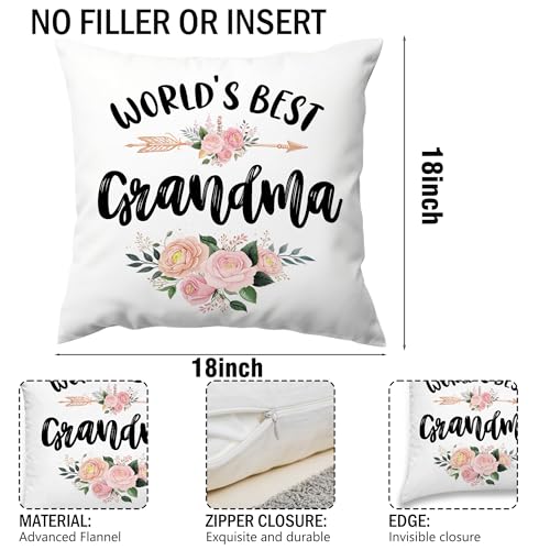 Grandma Throw Pillow Cover - World's Best Grandma Gift, 18x18in