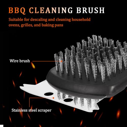 Unosaic 2-in-1 Grill Brush Set with Long Handle & Steel Bristles for BBQ