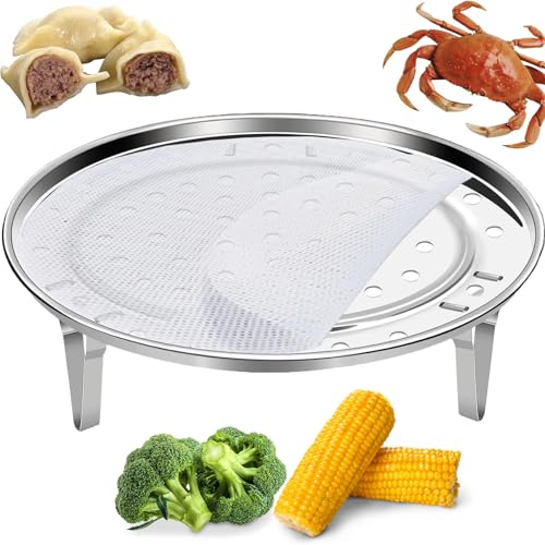 MEGANEOPRE 6.7-inch Round Stainless Steel Steamer Basket with Silicone Liners for Vegetables & Seafood