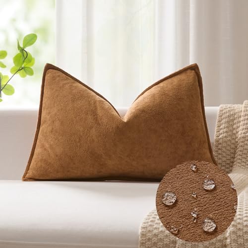 Waterproof Brown Lumbar Pillow Cover 12"x20" with Zipper