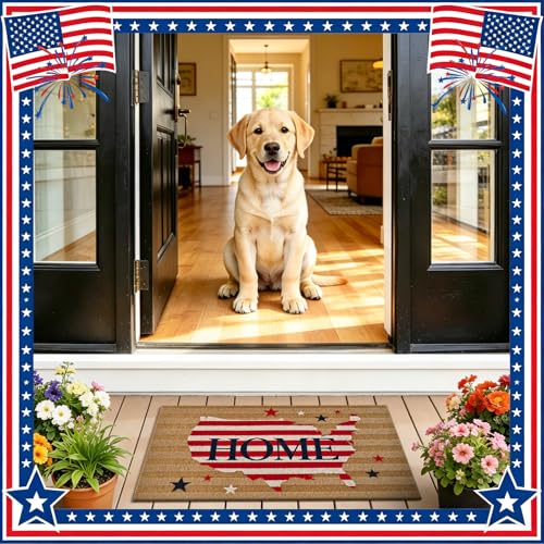 American Map Patriotic Welcome Mat - 17" x 29" Non-Slip Outdoor Doormat