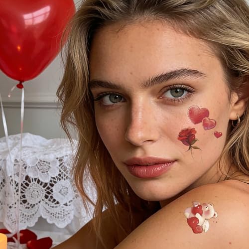 Valentine Temporary Tattoos Red Heart Rose Lip Fake Tattoo Stickers