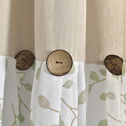 Lush Decor Linen Button Botanical Garden Window Curtain Panel Single 40" W x 84" L Neutral & Green - Farmhouse Curtains for Bedroom - Living Room Curtains